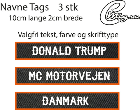 3 stk custom broderet navne tags til tøj vest i stof 10cm brede